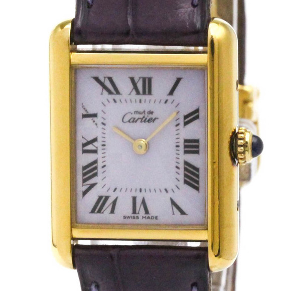 CARTIER Accessories - CARTIER Must Tank Vermeil Gold Plated Leather Quartz Ladies Watch W1017554